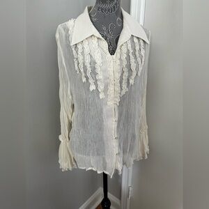 Studio 1940 Blouse Women’s 22/24W Y2K Sheer Ruffle Fairy Ethereal Cottagecore.